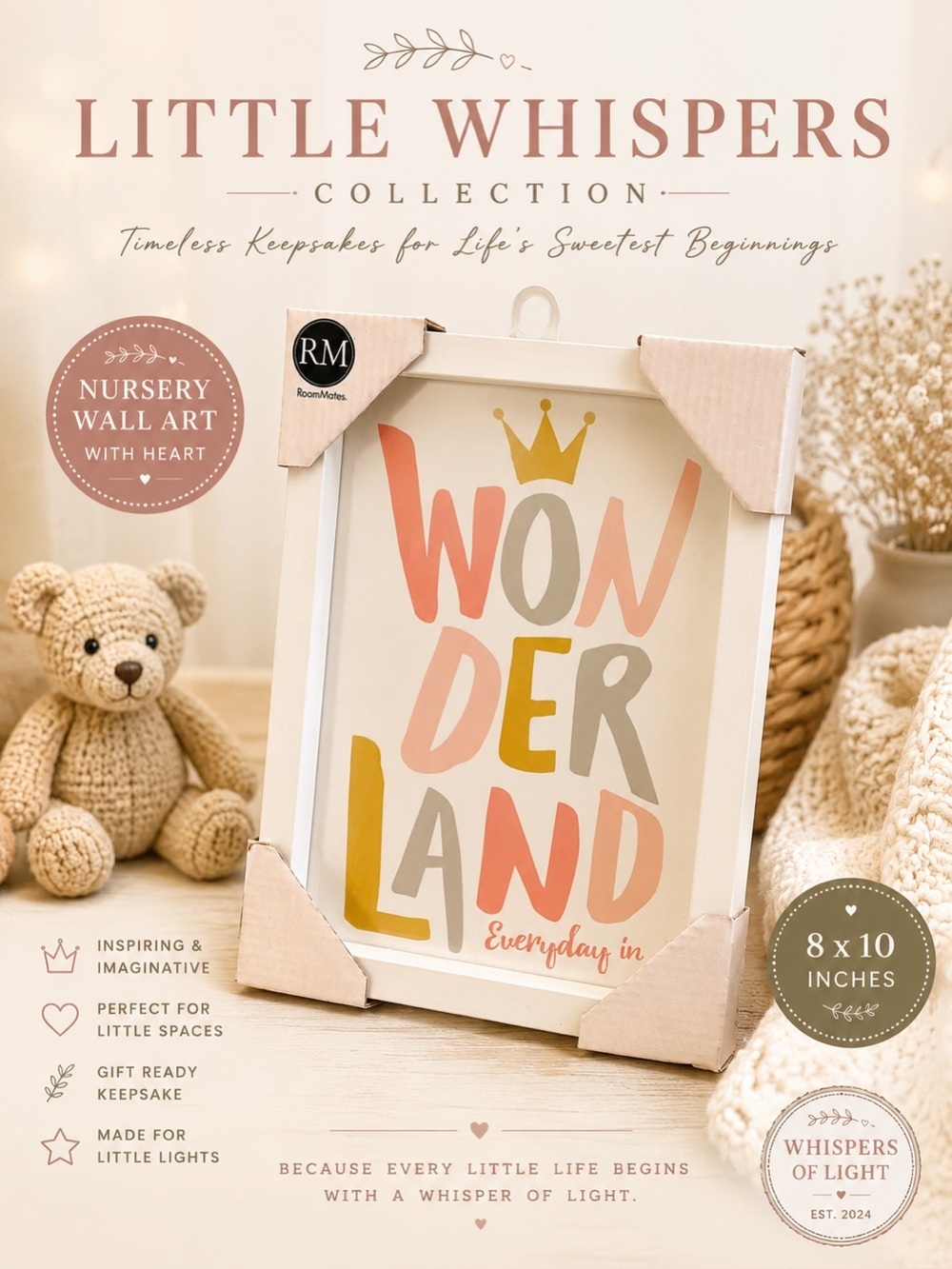 Little Whispers Collection “Wonderland” Framed Nursery Wall Art | 8x10